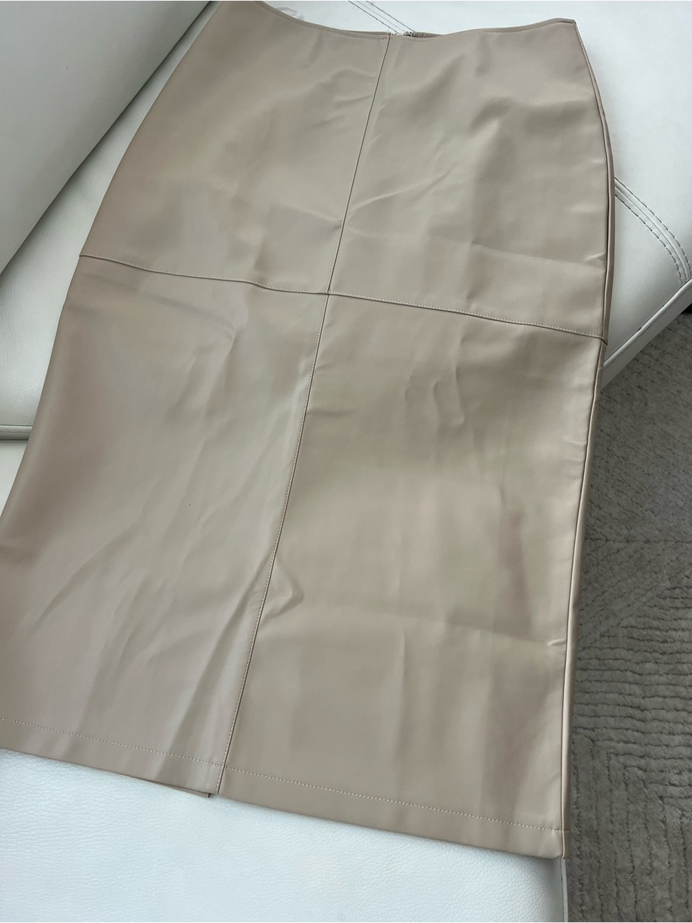 Classic Beige Faux Leather Pencil Skirt